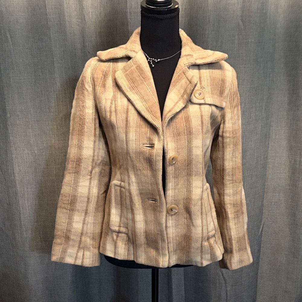 Banana Republic Striped Beige Tailored Blazer Jacket - Neutral Tan